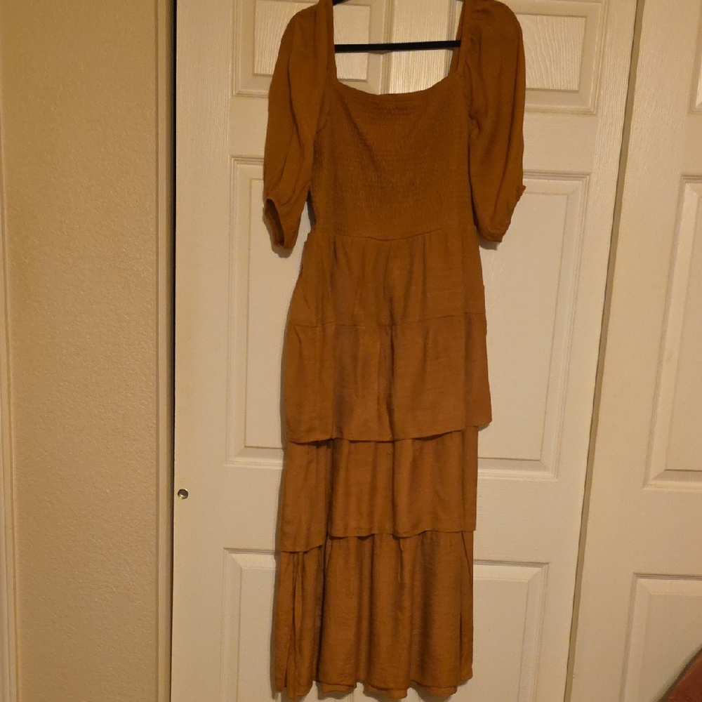 Elegant Brown Rust Tiered Women's Dress
